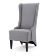 Becca Dining Chair- High Wingback Brown Birch Wood- Light Gray Fabric