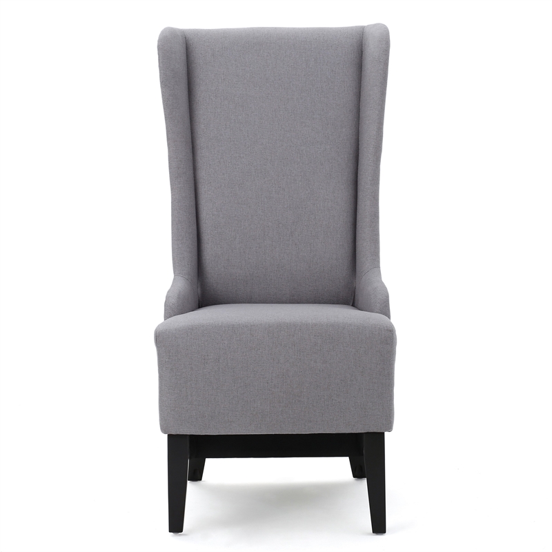 Becca Dining Chair- High Wingback Brown Birch Wood- Light Gray Fabric