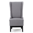 Becca Dining Chair- High Wingback Brown Birch Wood- Light Gray Fabric