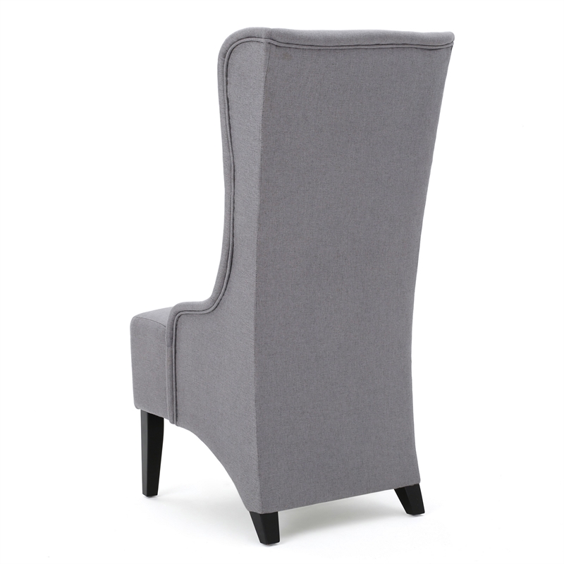 Becca Dining Chair- High Wingback Brown Birch Wood- Light Gray Fabric