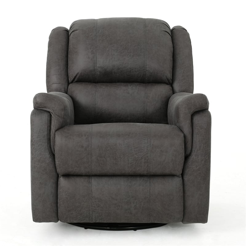 Swivel Manual Reclining Chair- Pillow Cushions- Smooth Gray Fabric