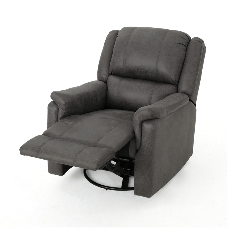 Swivel Manual Reclining Chair- Pillow Cushions- Smooth Gray Fabric