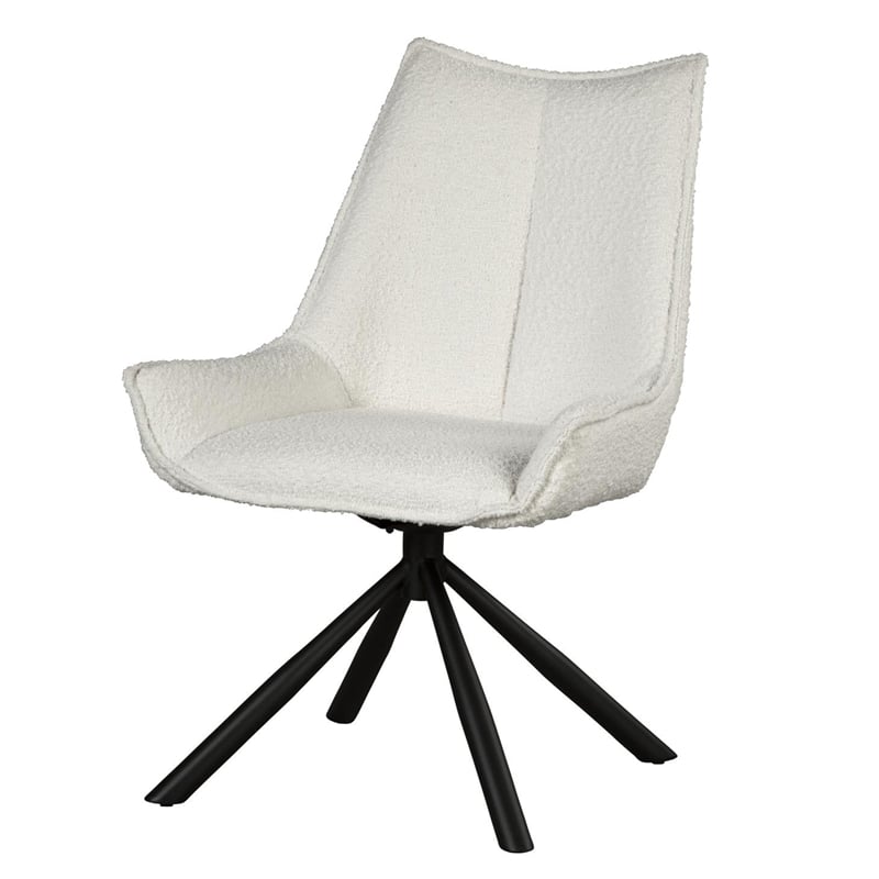 Amyra Swivel Accent Side Chair- White Fabric- Modern Black Iron Frame