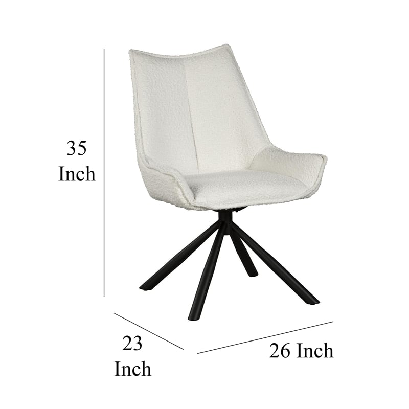 Amyra Swivel Accent Side Chair- White Fabric- Modern Black Iron Frame