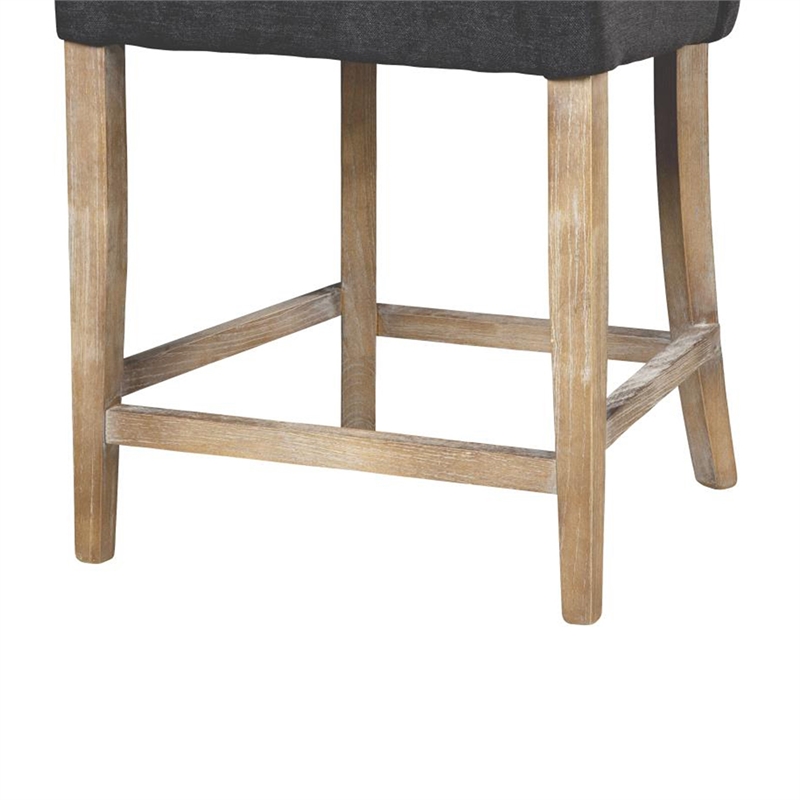 Cly Counter Stool Chair- Soft Dark Gray Fabric- Graywash Solid Wood