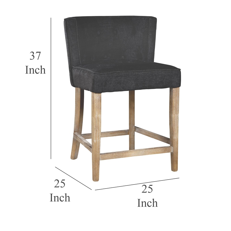 Cly Counter Stool Chair- Soft Dark Gray Fabric- Graywash Solid Wood