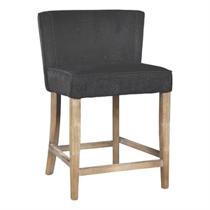 Cly Counter Stool Chair- Soft Dark Gray Fabric- Graywash Solid Wood
