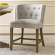 Cly Counter Stool Chair- Soft Light Gray Fabric- Graywash Solid Wood