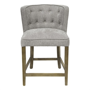 Cly Counter Stool Chair- Soft Light Gray Fabric- Graywash Solid Wood