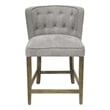 Cly Counter Stool Chair- Soft Light Gray Fabric- Graywash Solid Wood