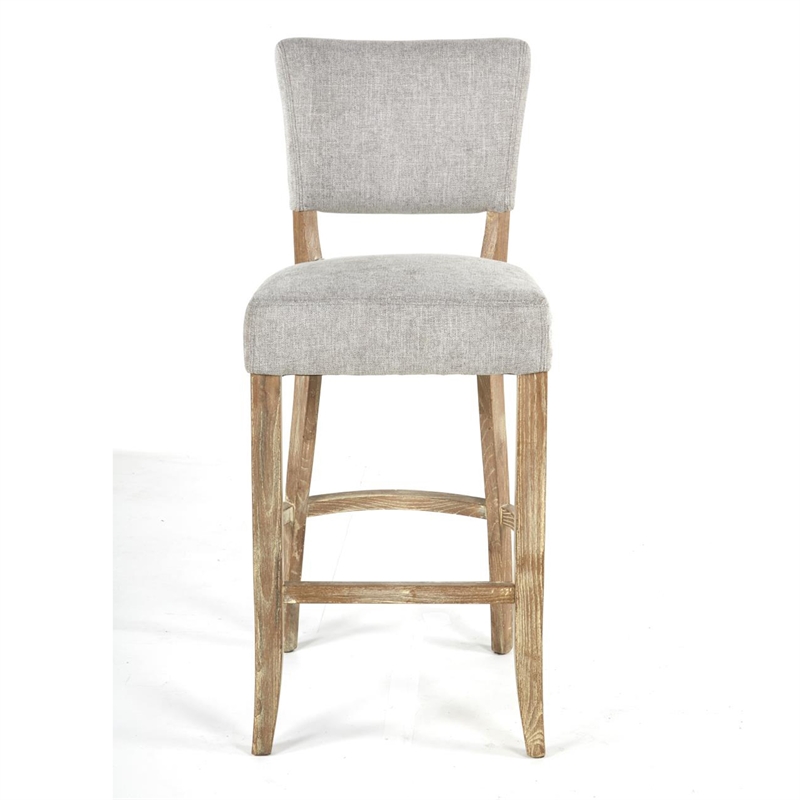 Ryna Barstool Chair- Plush Light Gray Fabric- Washed Oak Solid Wood