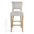 Ryna Barstool Chair- Plush Light Gray Fabric- Washed Oak Solid Wood
