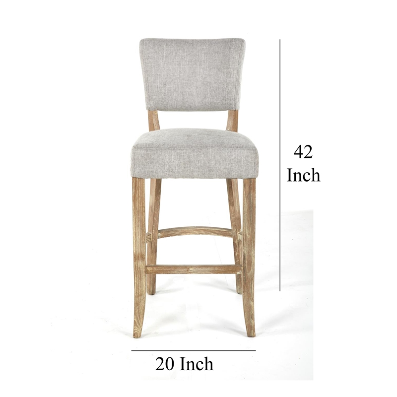 Ryna Barstool Chair- Plush Light Gray Fabric- Washed Oak Solid Wood