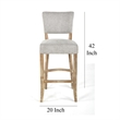 Ryna Barstool Chair- Plush Light Gray Fabric- Washed Oak Solid Wood