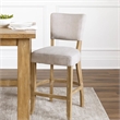 Ryna Barstool Chair- Plush Light Gray Fabric- Washed Oak Solid Wood
