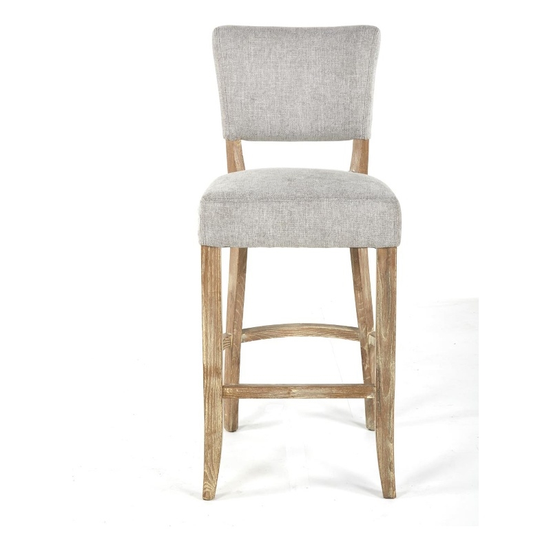 Ryna Barstool Chair- Plush Light Gray Fabric- Washed Oak Solid Wood