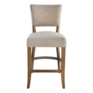 Ryna Counter Stool Chair- Light Gray Fabric- Oak Brown Solid Wood