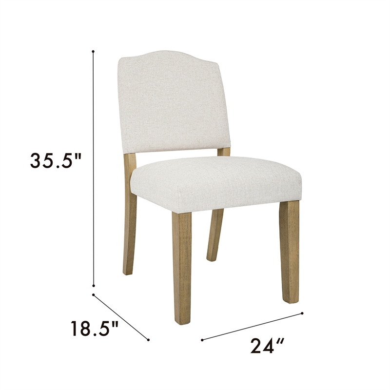 Side Dining Chair- Open Back Solid Wood Frame- Cream Woven Fabric