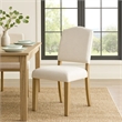 Side Dining Chair- Open Back Solid Wood Frame- Cream Woven Fabric