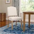 Side Dining Chair- Open Back Solid Wood Frame- Cream Woven Fabric