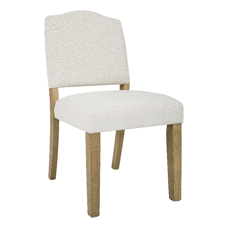 Side Dining Chair- Open Back Solid Wood Frame- Cream Woven Fabric