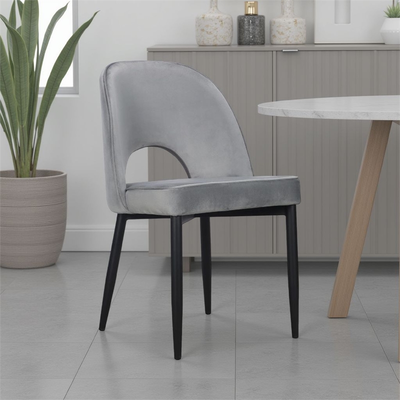 Koir Set of 2 Dining Chair- Gray Fabric- Cut Out Backrest- Black Legs