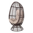 Swivel Outdoor Egg Chair- Brown PE Woven Rattan- Iron- Beige Polyester