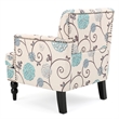 Lit Club Chair- Beige Tufted Floral Upholstery- Nailhead Brown Wood