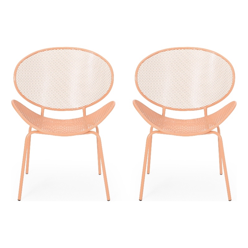 Elie Outdoor Chairs Set of 2- Wing Mesh Curved Back- Orange Iron Frame