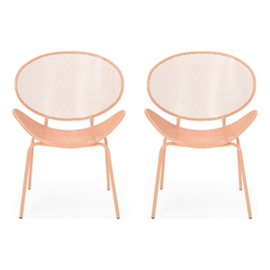 Elie Outdoor Chairs Set of 2- Wing Mesh Curved Back- Orange Iron Frame