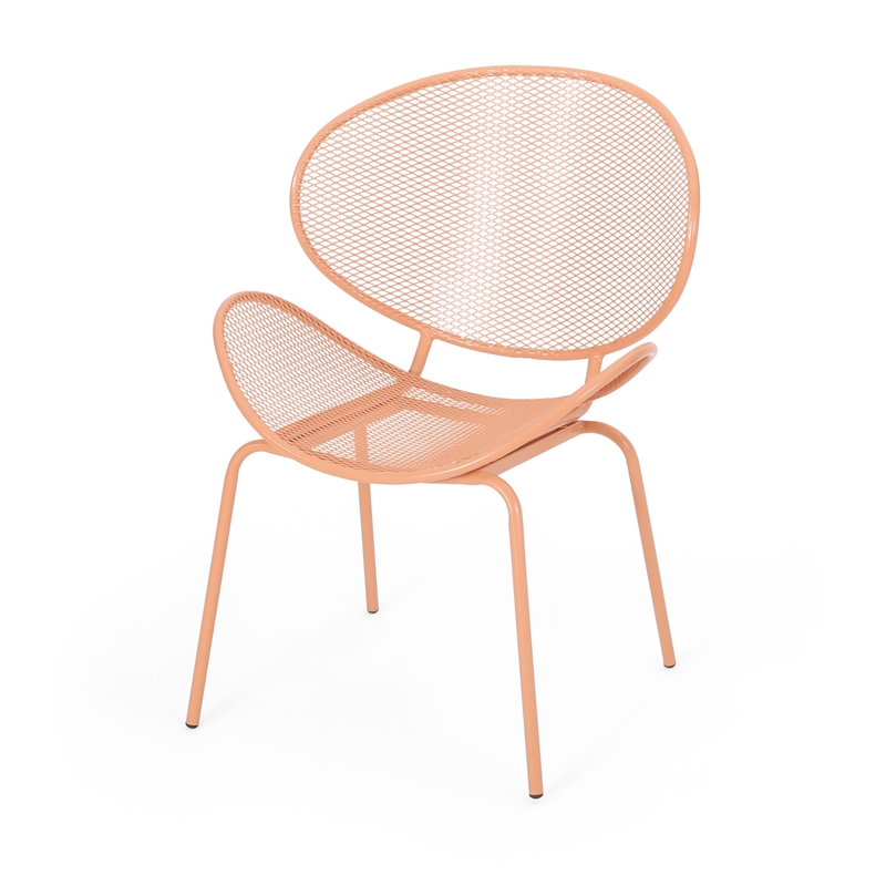Elie Outdoor Chairs Set of 2- Wing Mesh Curved Back- Orange Iron Frame