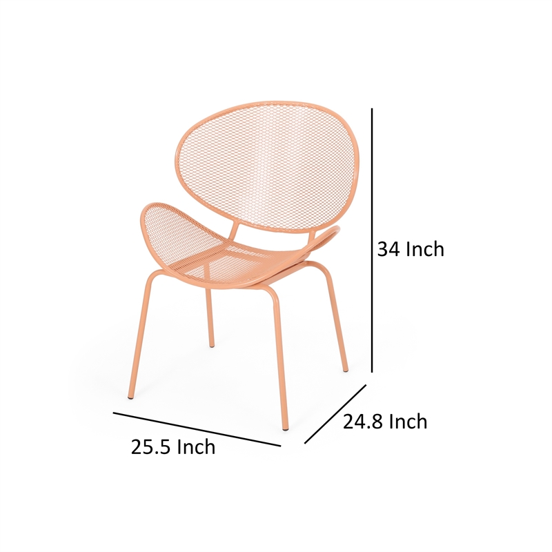 Elie Outdoor Chairs Set of 2- Wing Mesh Curved Back- Orange Iron Frame
