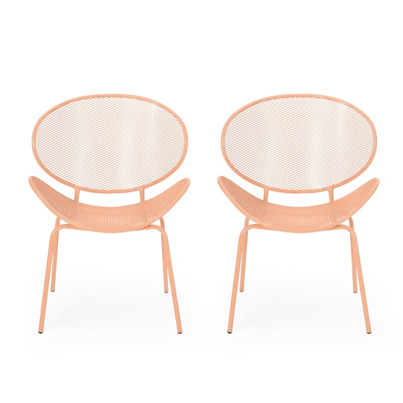 Elie Outdoor Chairs Set of 2- Wing Mesh Curved Back- Orange Iron Frame