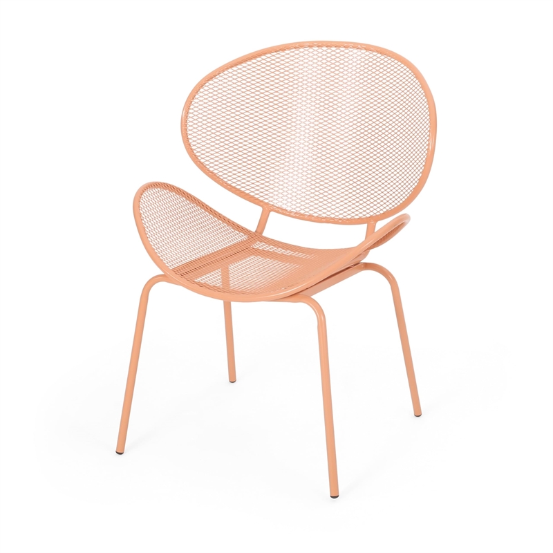 Elie Outdoor Chairs Set of 2- Wing Mesh Curved Back- Orange Iron Frame