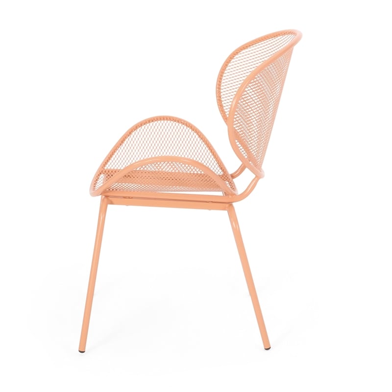 Elie Outdoor Chairs Set of 2- Wing Mesh Curved Back- Orange Iron Frame