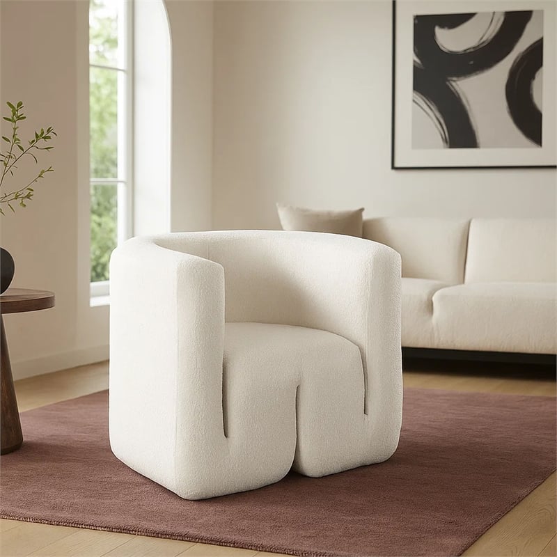 Contemporary Accent Chair- Extra Soft Ivory Boucle- 35 Inch
