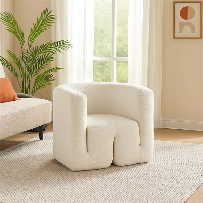 Contemporary Accent Chair- Extra Soft Ivory Boucle- 35 Inch
