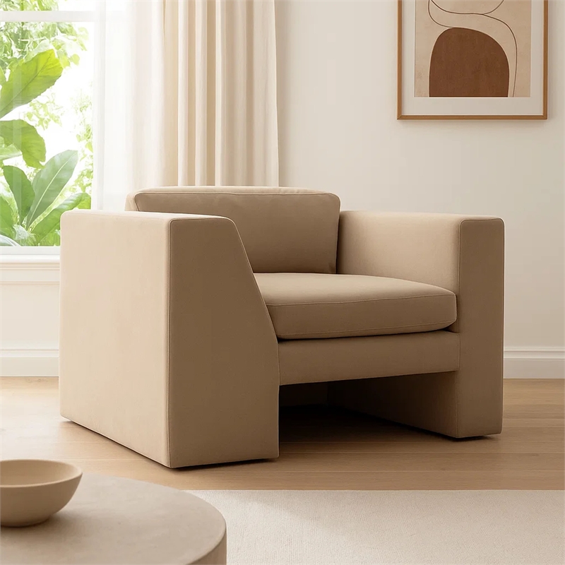 Roe Accent Chair- Camel Brown Performance Velvet- Track Arms