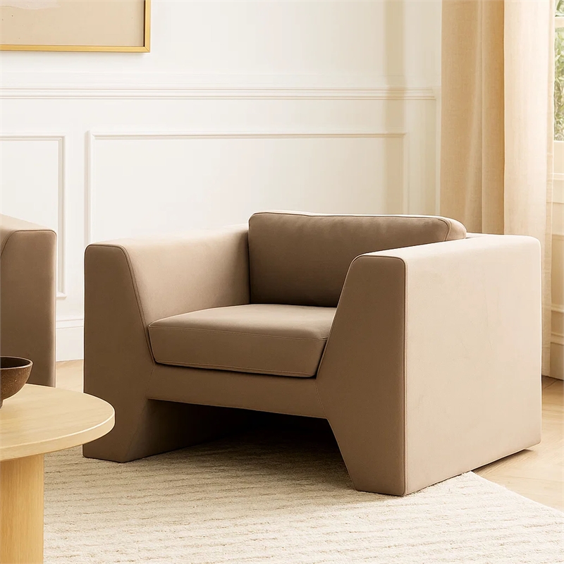 Roe Accent Chair- Camel Brown Performance Velvet- Track Arms