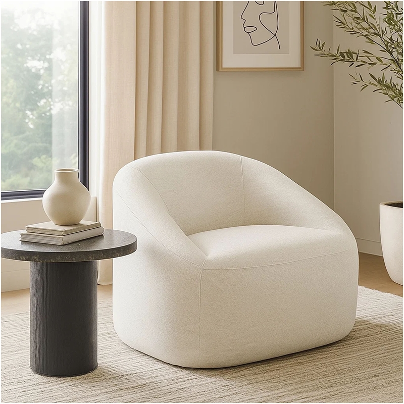 Opal Swivel Accent Chair- Light Oat Gray Polyester- Contoured Barrel Back