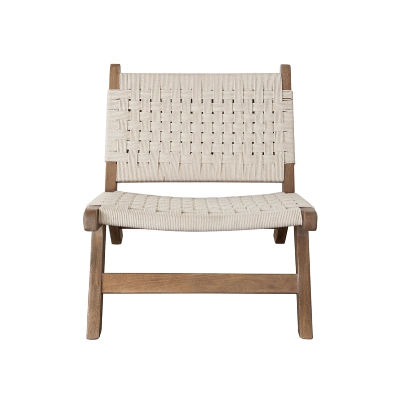 Loe Accent Chair- Boho Natural Rope Woven- Walnut Brown Angled Wood Frame