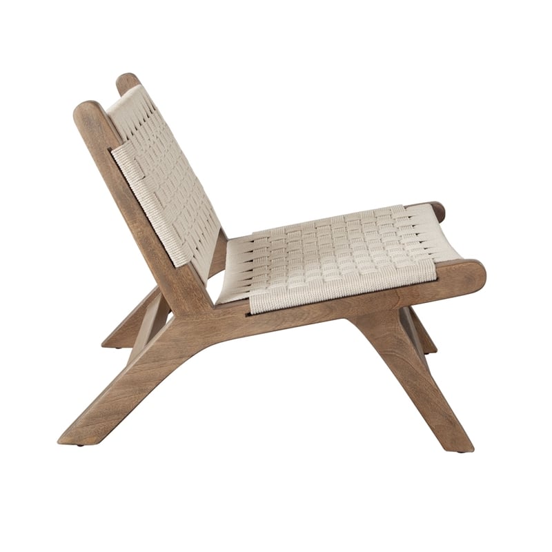 Loe Accent Chair- Boho Natural Rope Woven- Walnut Brown Angled Wood Frame
