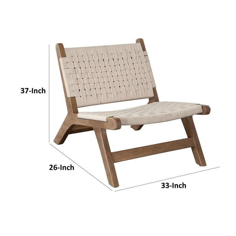 Loe Accent Chair- Boho Natural Rope Woven- Walnut Brown Angled Wood Frame