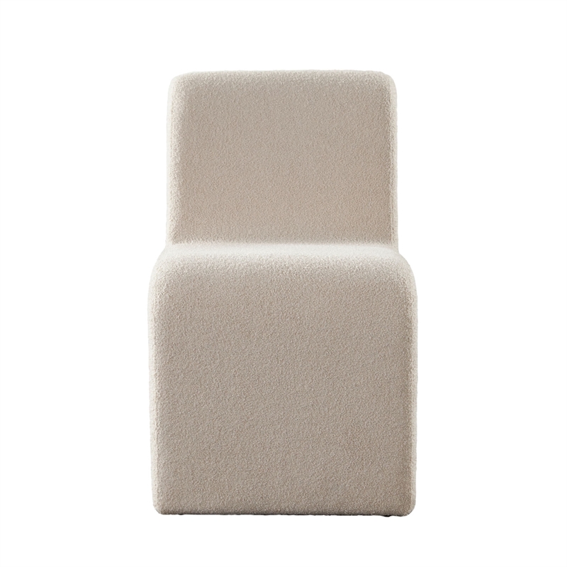 Nena Armless Dining Chair- Curved Light Camel Brown Shearling Fabric