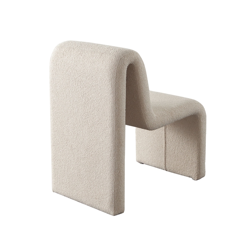Nena Armless Dining Chair- Curved Light Camel Brown Shearling Fabric