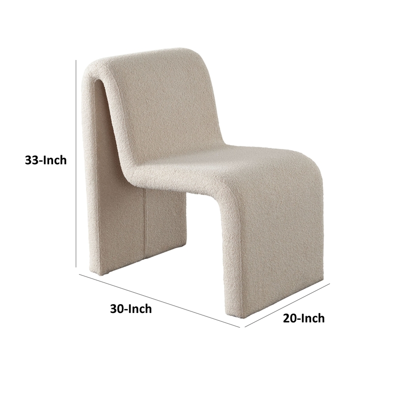 Nena Armless Dining Chair- Curved Light Camel Brown Shearling Fabric