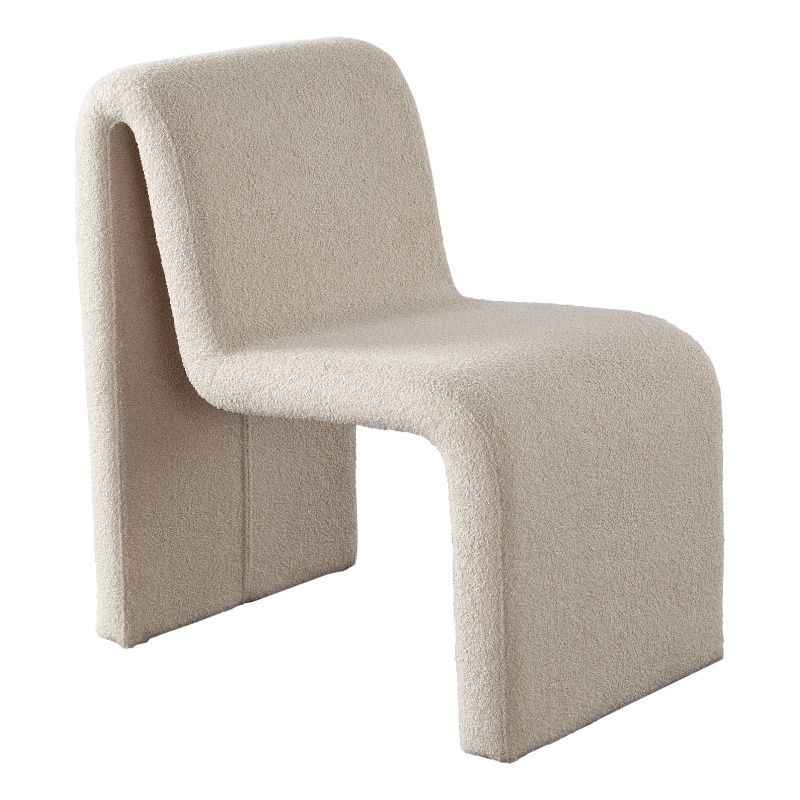 Nena Armless Dining Chair- Curved Light Camel Brown Shearling Fabric