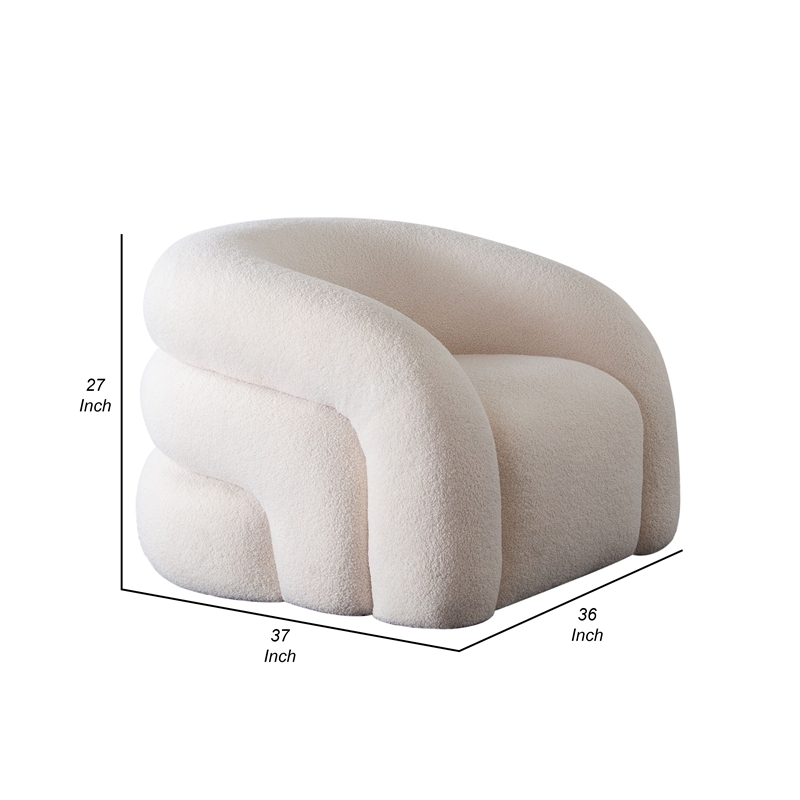 Veny Swivel Accent Chair- Ivory Sherpa Fabric- Curved Barrel Back