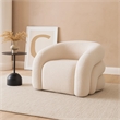 Veny Swivel Accent Chair- Ivory Sherpa Fabric- Curved Barrel Back