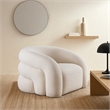 Veny Swivel Accent Chair- Ivory Sherpa Fabric- Curved Barrel Back